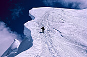 Person ascending mountain, Vallunaraju, 5.686m, Mountaineering, Cordillera Blanca, Peru, South America