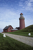 Lighthouse at a deserted country road, Bovbjerg Fyr, Jutland, Denmark