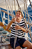 Setting the sails, Royal Clipper Sailing ship, Caribbean
