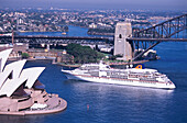 Cruiser ship MS Europa, Aerial view, Sydney, NSW Australia