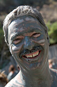 Mud-Faced Man, Mud Bath Relaxation, Dalyan River Mud Baths, Dalyan River, Turkish Aegean, Turkey