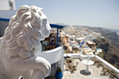 Restaurant with Lion Sculpture, Fira, Santorini, Cyclades, Greece