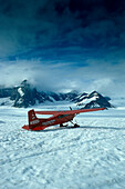Plane after landing on Ruth Glacier, Alaska Range, Alaska, USA
