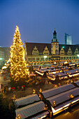 Christmas market and City Hall in Leipzig, Saxony, Germany