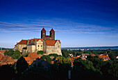 View of Quedlinburg and castle, Harz, Saxony-Anhalt, Germany