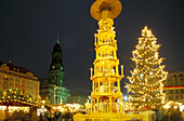 Illuminated christmas market, Striezelmarkt, Dresden, Saxony, Germany