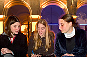 Studentinnen vor Universitaet, Students in front of University, Ludwigstrasse, Munich, Bavaria, Germany