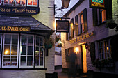 Pubs at dusk, Polperro, St. Austell, Cornwall, England, Great Britain, Europe