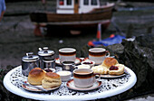 Cornish Cream Tea, Polperro, Cornwall, England Großbritannien