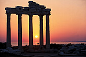 Apollon Temple in the red light of evening, Side, Turkish Riviera, Turkey