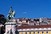 Statue of Jose I. under blue sky, Praca do Comércio, Lisbon, Portugal, Europe