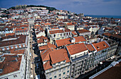 High angle view over Baixa district, Lisbon, Portugal, Europe