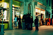 Exterior Nightclub People Barcelona, Trendy club in Old Town Born, people are standing in front of the entry, Barcelona, Catalonia, Spain