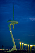 Tower Illumination Sculpture Barcelona, Radio Tower and sculpture Torre de Calatrava, Montjuic, Barcelona, Catalonia, Spain