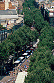 Las Ramblas Aerial View Barcelona, Aerial view of Las Ramblas, Barcelona, Catalonia, Spain