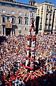 Festa de la Merce Barcelona, Castellers, human tower, Placa St. Jaume, Festa de la Merce, Barcelona, Catalonia, Spain
