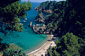 Coastal landscape and beach at Platja del Golfet, Calella de Palafrugell, Costa Brava, Catalonia, Spain