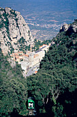 Mont Serrat Mountains Spain, Montserrat Monastry with Sant Joan rack railway, Montserrat Mountains, Catalonia, Spain