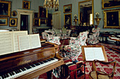 Deserted music room at Brodie castle, Morayshire, Grampian, Scotland, Great Britain, Europe