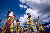 Moko Jumbies on stilts at the carnival parade, Port of Spain, Trinidad und Tobago, Caribbean