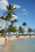 Children, Playing, Running, Palm Trees, Children at the beach of Sainte-Anne, Grande-Terre, Guadeloupe, Caribbean Sea, America