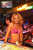 Bargirl at Mango's Tropical Cafe, Ocean Drive, South Beach Miami, Florida, USA