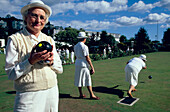 Old women bowling, Bowling Club, Torquay, Devon, England, Great Britain, Europe