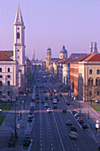 View along Ludwigstrasse to Odeosplatz, Munich, Bavaria, Germany