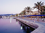 Harbour promenade with cafes, Port d'Andratx, Mallorca, Majorca, Balearic Islands, Spain