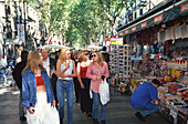 People shopping at Las Ramblas, Barcelona, Catalonia, Spain
