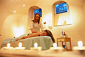 Woman receiving an Abhyanga massage, Ayurveda Center, Munich, Bavaria, Germany