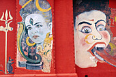 Wandmalerei in einem Tempel, Raja-Bazar-Road, Varanasi, Benares, Uttar Pradesh, Indien, Asien
