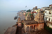 Temple, Ghats, Ganges river, Varanasi, Benares, Uttar Pradesh, India