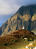 Bell tower of the church, Frontera, village in the El Golfo crater, steep face, El Hierro, Canary Islands, Spain