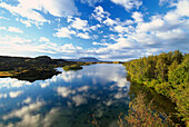 Landscape with shallow lake, Myvatn, North, Iceland