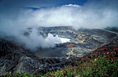 Smoke above crater lake at volcano Poas National Park, Costa Rica, Central America, America