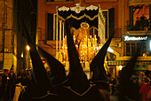 Procession of Penitents, Paso with Image of Virgin Mary, Semana Santa, Holy Week, Palma de Mallorca, Mallorca, Majorca, Balearic Islands, Spain