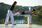 Massage on terrace, of hotel, cala figuera, south, Mallorca, balearic islands, spain