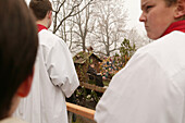 Alter boys taking part in the traditional procession to Kalvarienberg to honour Saint Leonard, Leonhardiritt, Bad Toelz, Bavaria, Upper Bavaria, Germany