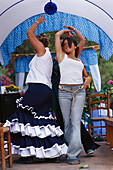 Women dancing flamenco, Romeria de San Isidro, Nerja, Costa del Sol, Malaga province, Andalusia, Spain, Europe