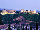 View at the castle Alhambra in the evening, Granada, Andalusia, Spain, Europe