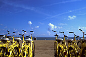 Rental bikes on the beach, Playa Barceloneta, Barceloneta, Barcelona, Spain