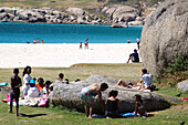 People on the beach in a bay, Camps Bay, Cape Town, South Africa, Africa