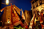 Piazza Santa Cristoforo, Palio, Nacht, Festtafel, Siena, Toskana Italien
