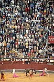 Spectators watching bullfight at a bullfighting arena, Madrid, Spain, Europe