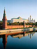 The Kremlin reflecting in Moskva River, Moscow, Russia
