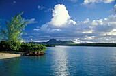 Blick von Ile aux Cerf auf Mauritius, Ile aux Cerf, Mauritius, Indischer Ozean, Afrika