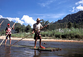 Rafting tour on a river off Kao Laem lake, Sangkh, Kanchanaburi Thailand