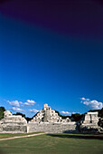 Ruins of a Maya temple under blue sky, Edzna, Yucatan, Campeche, Mexico, America
