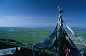 Gebetsfahnen am Qinghai See, Qinghai, Tib. Plateau China